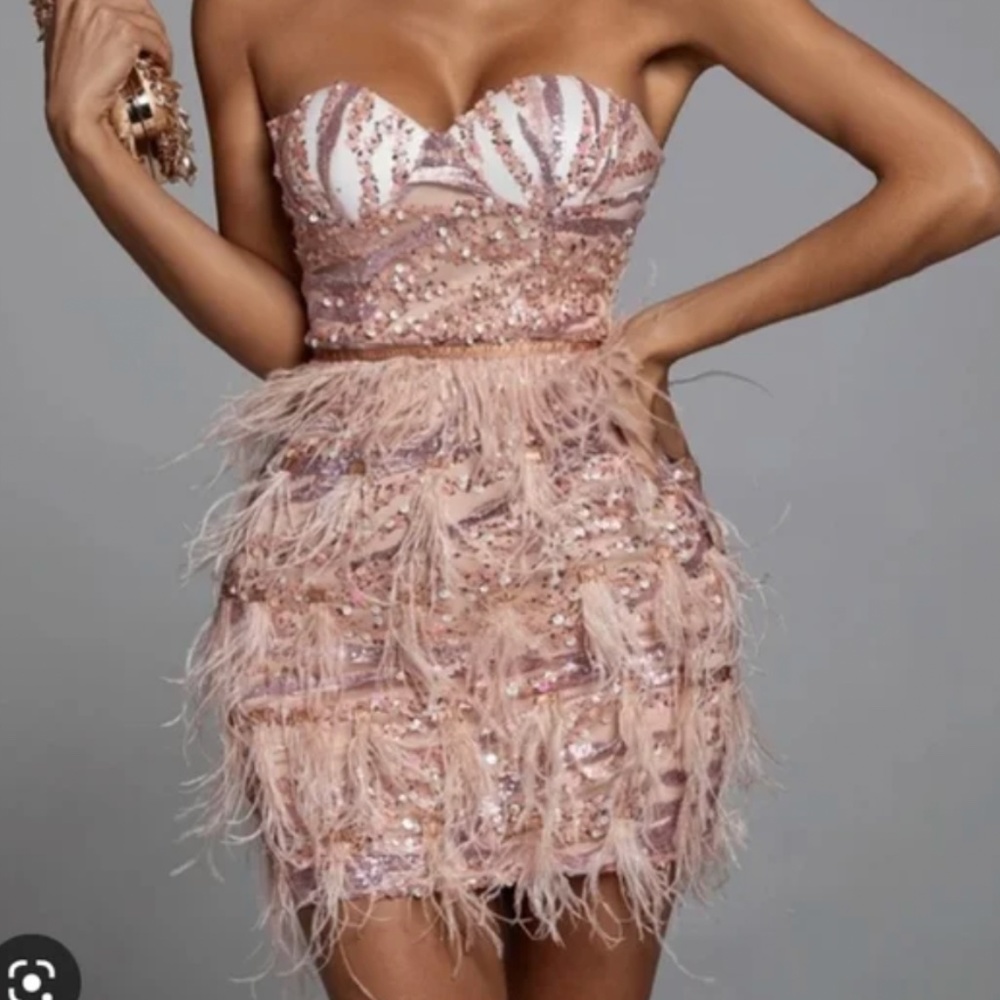 Pink Sequin Feather Mini Dress
